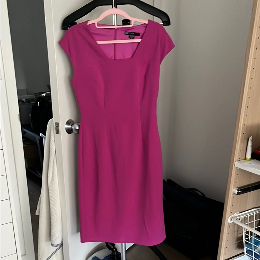 Maggy London Pink Sheath Midi Dress with Cap Sleeves